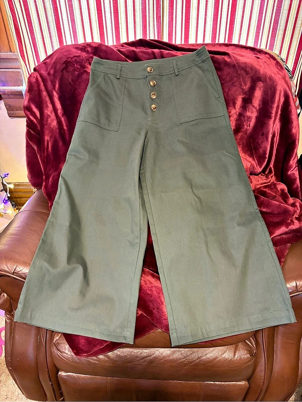 Mi Ami nwt Wode Leg crop Pants in Green Size Large 32x24
